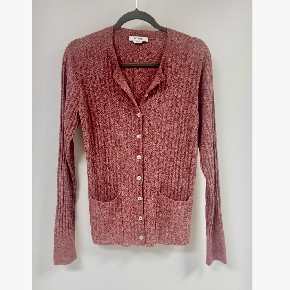 Re/Done Chevron Ribbed Knit Cardigan. - Picture 3 of 8
